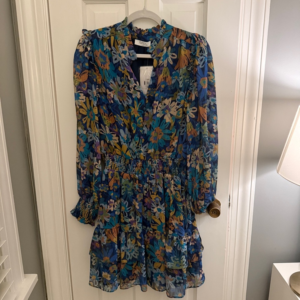 Avara Floral Long Sleeve Ruffle Mini Dress | L